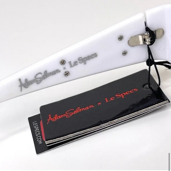 LE SPECS Adam Selman The Edge Sunglasses NEW White WIth Blue Mirror Lenses - Picture 12 of 16